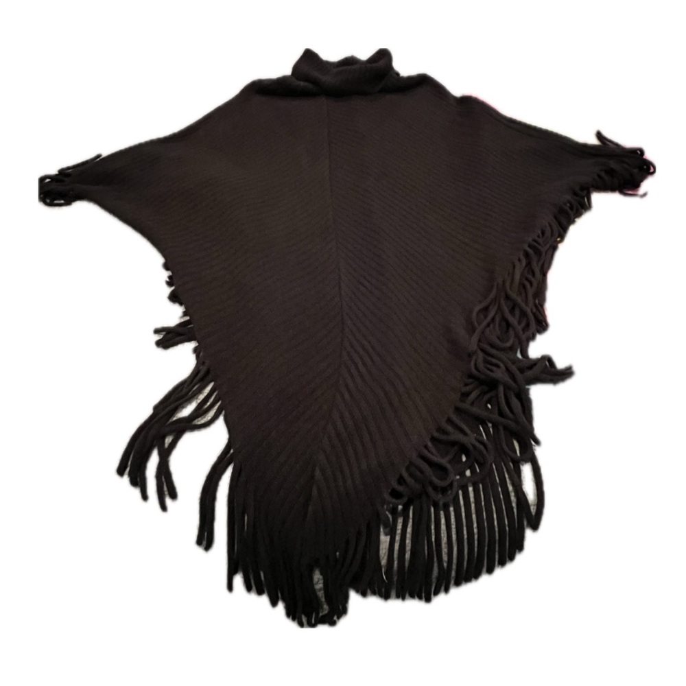 Maggie Barnes Black Fringe Poncho